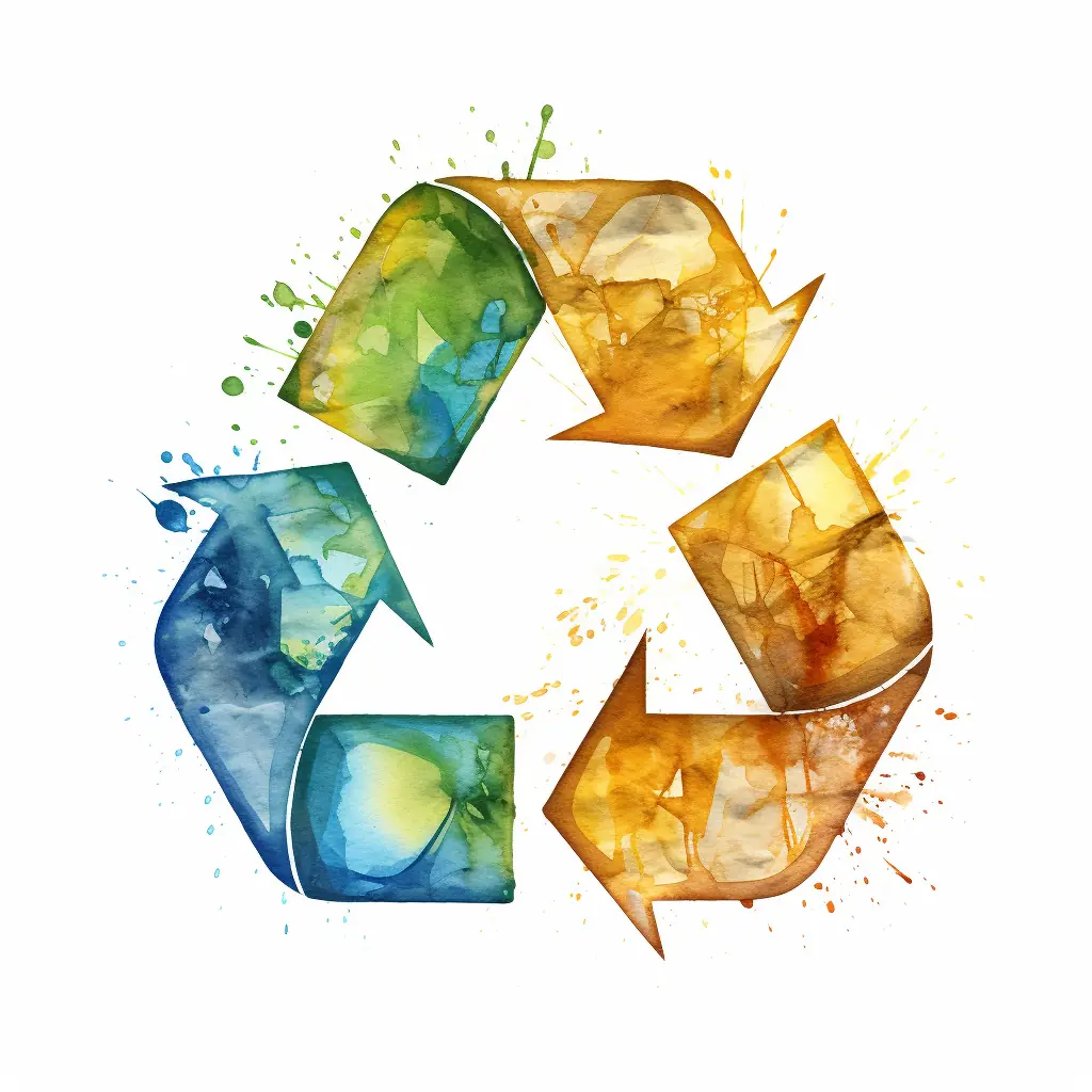 Ein Recycling-Symbol in zarten Tönen - eine semirealistische Darstellung Ein beiger Hintergrund mit einem Zeichen für Recycling